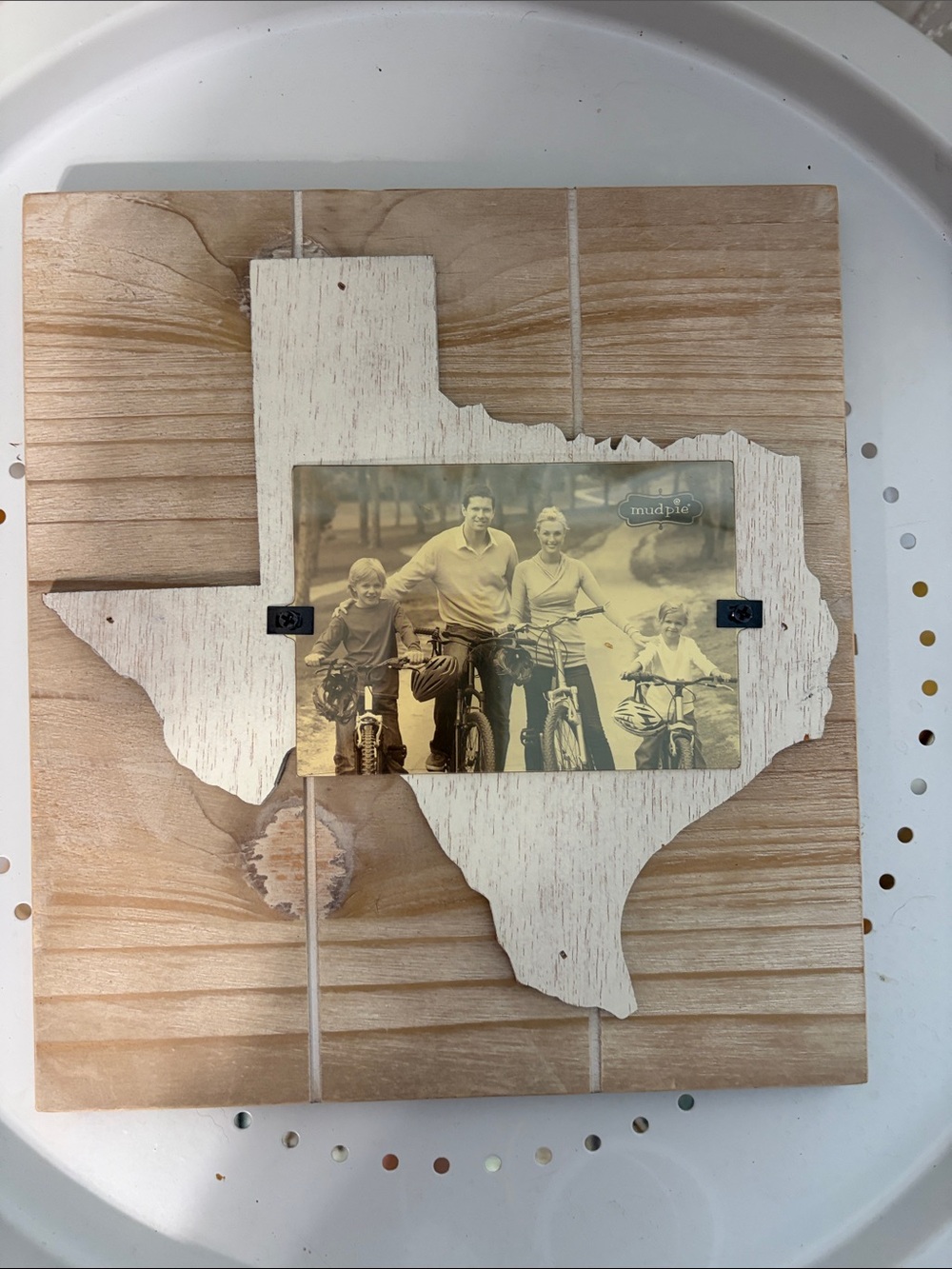 Mud Pie White & Natural Wood Texas Photo Frame 9.5 x 10.5